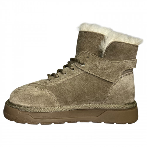Ботинки женские замшевые ALLSY 190996 218-1 хаки мех