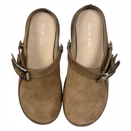 Клоги жіночі шкіряні ROBERTO NETTI 3114 бежеві замш