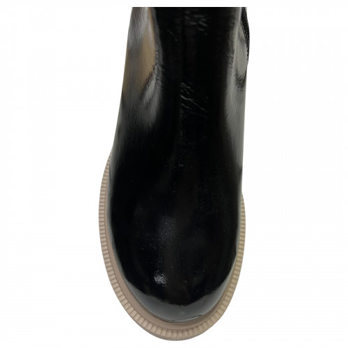 Черевики жіночі шкіряні TEMP Меган лак каблук чорний хутро