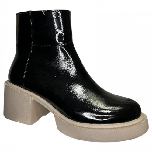 Черевики жіночі шкіряні TEMP Меган лак каблук чорний хутро