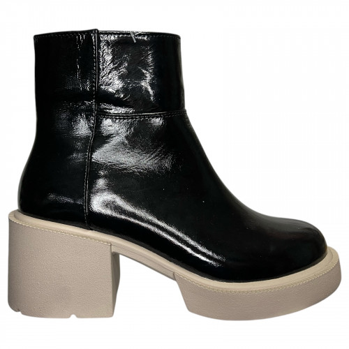 Черевики жіночі шкіряні TEMP Меган лак каблук чорний хутро