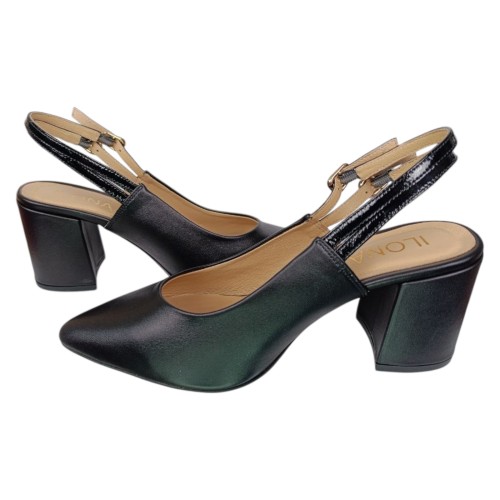 Босоножки женские кожаные каблук ILONA 814/729 01 черные