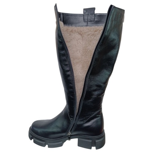 Чоботи жіночі шкіряні YTA Армі чорний хутро