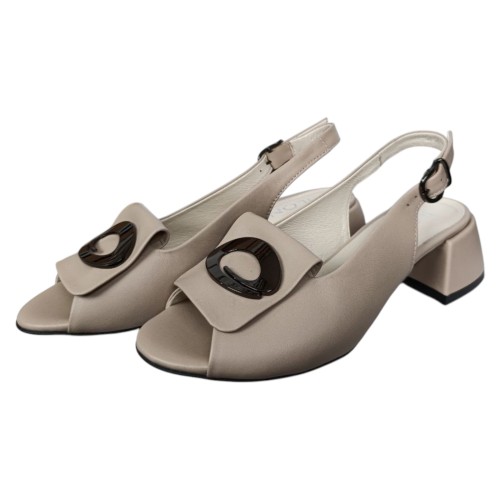 Босоножки женские кожаные каблук ILONA 256/457 бежевые