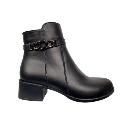 Ботинки женские кожаные KATRIN 30 01 черные каблук байка