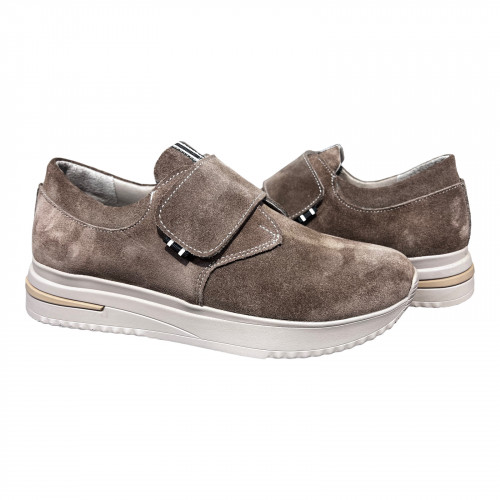 Кроссовки Женские кожаные VENTAJA 2325 капучино замша липучка