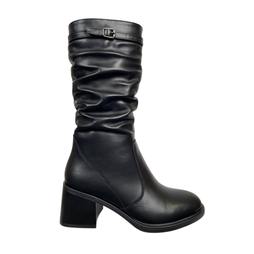 Чоботи жіночі шкіряні KATRIN 707 01 чорні хутро каблук