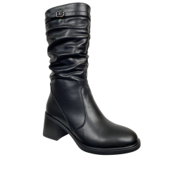 Сапоги женские кожаные KATRIN 707 01 черный мех каблук