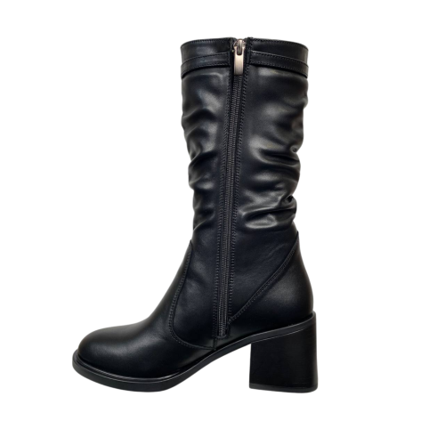 Чоботи жіночі шкіряні KATRIN 707 01 чорні хутро каблук