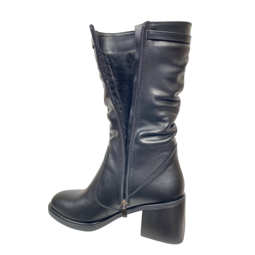 Чоботи жіночі шкіряні KATRIN 707 01 чорні хутро каблук