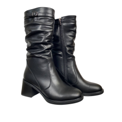 Сапоги женские кожаные KATRIN 707 01 черный мех каблук