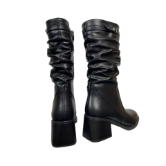 Сапоги женские кожаные KATRIN 707 01 черный мех каблук