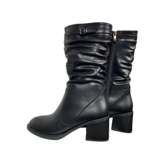 Сапоги женские кожаные KATRIN 707 01 черный мех каблук