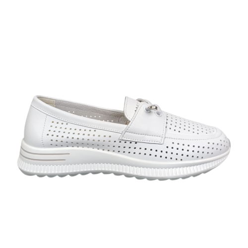 Мокасины женские кожаные KDSL C728-1 белые перфорация