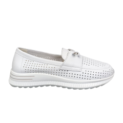 Мокасины женские кожаные KDSL C728-1 белые перфорация