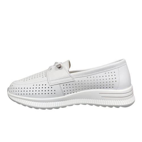 Мокасины женские кожаные KDSL C728-1 белые перфорация