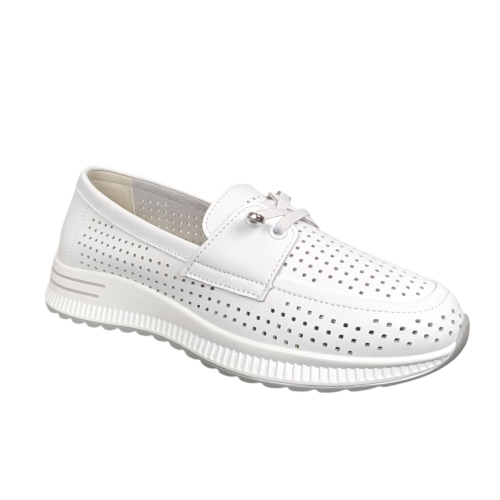 Мокасины женские кожаные KDSL C728-1 белые перфорация