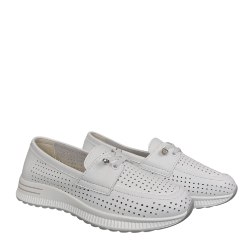 Мокасины женские кожаные KDSL C728-1 белые перфорация