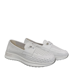 Мокасины женские кожаные KDSL C728-1 белые перфорация