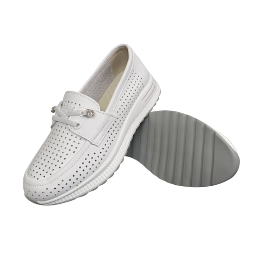 Мокасины женские кожаные KDSL C728-1 белые перфорация