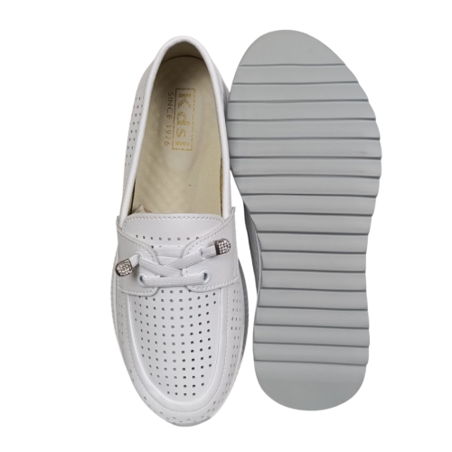 Мокасины женские кожаные KDSL C728-1 белые перфорация