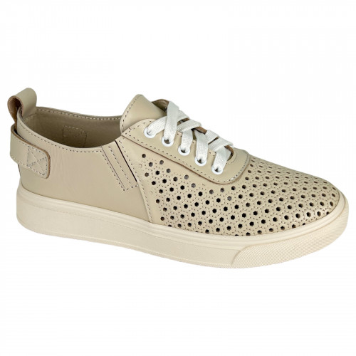 Кеды Женские кожаные на платформе PRELLESTA 3097 бежевый перфорация