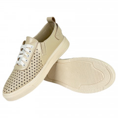 Кеды Женские кожаные на платформе PRELLESTA 3097 бежевый перфорация