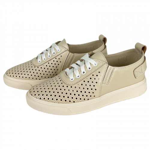 Кеды Женские кожаные на платформе PRELLESTA 3097 бежевый перфорация