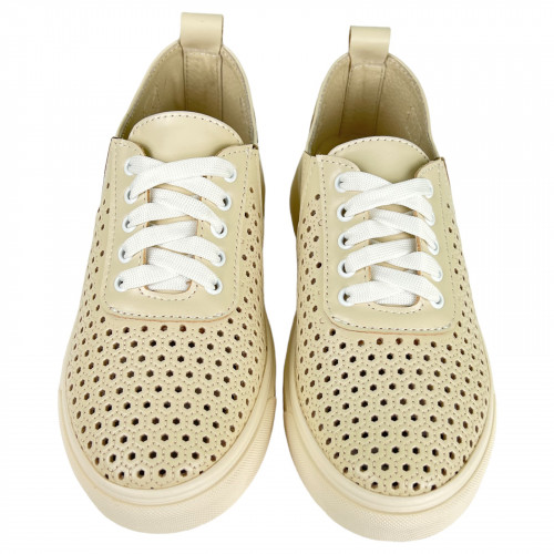 Кеды Женские кожаные на платформе PRELLESTA 3097 бежевый перфорация