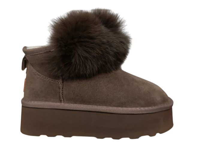 Угги женские замшевые PLPS 5860 коричневый мех