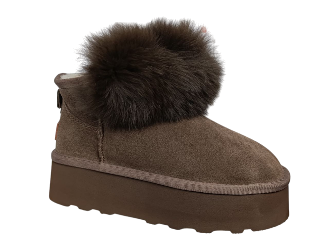 Угги женские замшевые PLPS 5860 коричневый мех