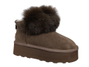 Угги женские замшевые PLPS 5860 коричневый мех