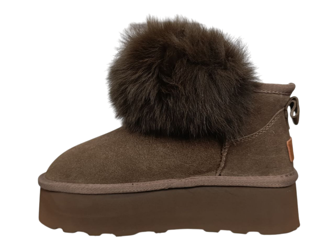 Угги женские замшевые PLPS 5860 коричневый мех