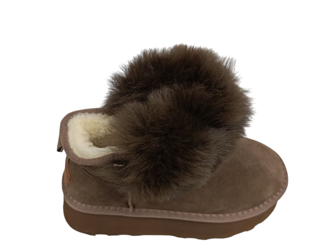 Угги женские замшевые PLPS 5860 коричневый мех