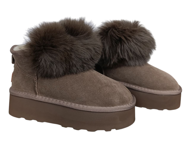 Угги женские замшевые PLPS 5860 коричневый мех