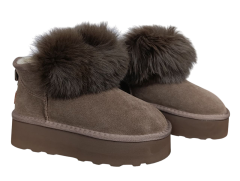 Угги женские замшевые PLPS 5860 коричневый мех