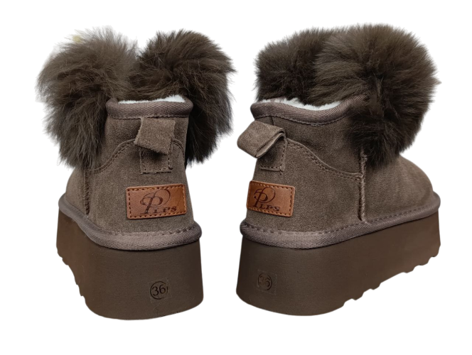 Угги женские замшевые PLPS 5860 коричневый мех