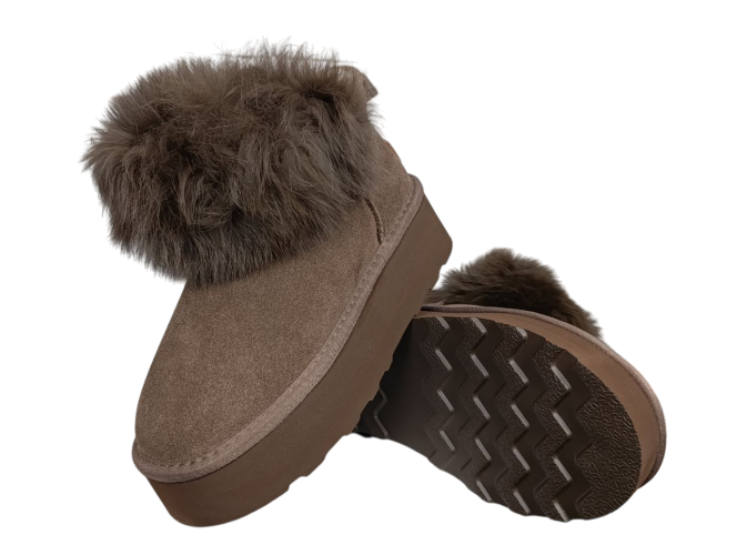 Угги женские замшевые PLPS 5860 коричневый мех