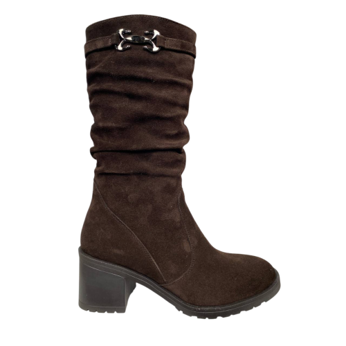 Чоботи жіночі замшеві KATRIN 707 08 коричневі хутро каблук