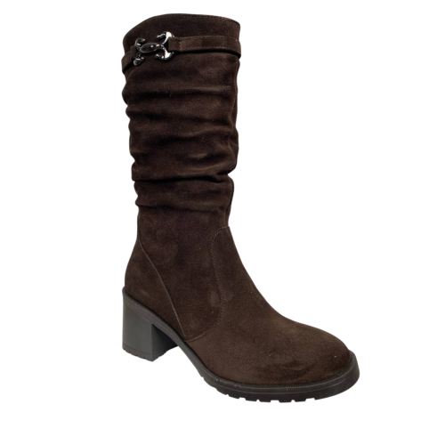 Чоботи жіночі замшеві KATRIN 707 08 коричневі хутро каблук