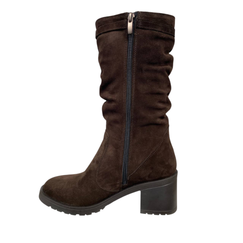 Чоботи жіночі замшеві KATRIN 707 08 коричневі хутро каблук