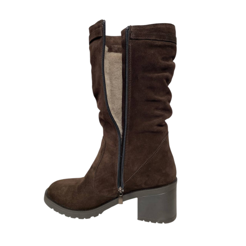 Чоботи жіночі замшеві KATRIN 707 08 коричневі хутро каблук