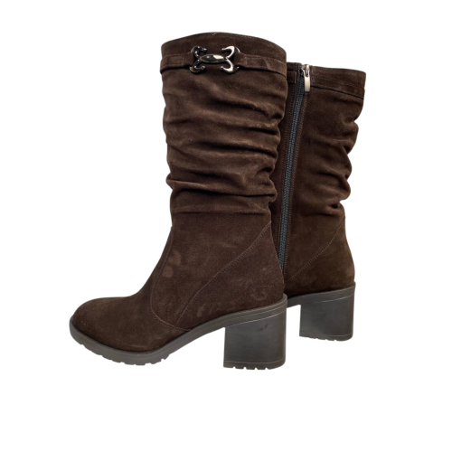 Чоботи жіночі замшеві KATRIN 707 08 коричневі хутро каблук