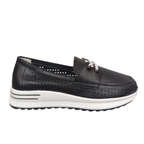 Мокасины женские кожаные KDSL C728-7 черные перфорация