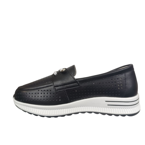 Мокасины женские кожаные KDSL C728-7 черные перфорация