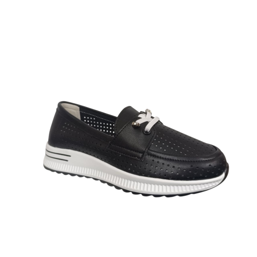Мокасины женские кожаные KDSL C728-7 черные перфорация