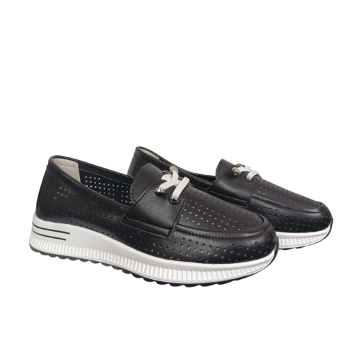 Мокасины женские кожаные KDSL C728-7 черные перфорация