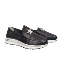 Мокасины женские кожаные KDSL C728-7 черные перфорация