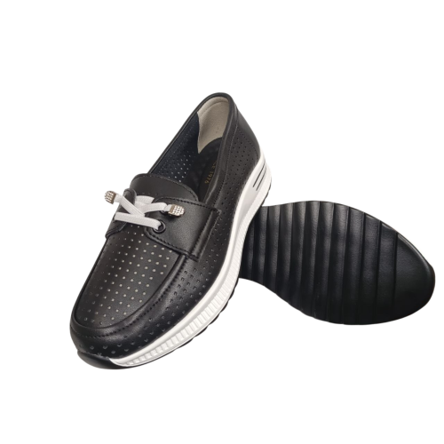 Мокасины женские кожаные KDSL C728-7 черные перфорация