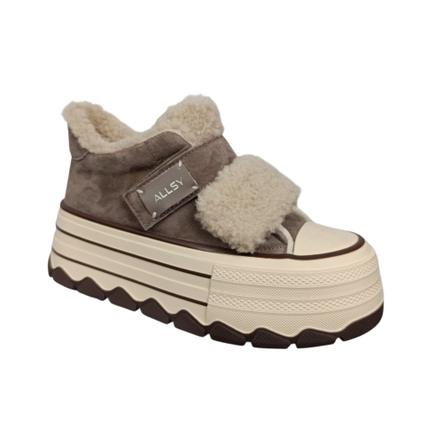 Черевики жіночі замшеві ALLSY 202065 коричневий хутро